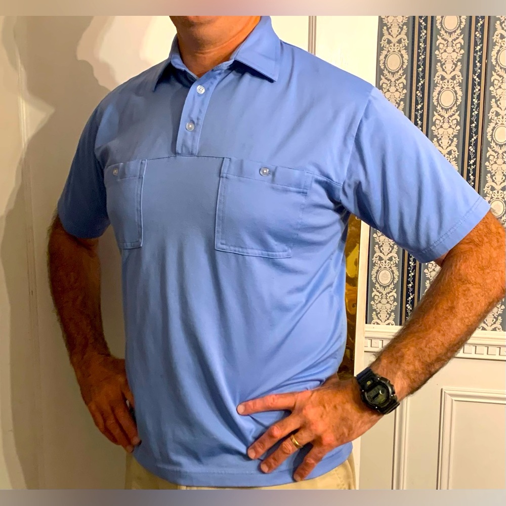 Vintage Sun Casuals Polo Style Shirt Large Blue Pockets Dad 90s